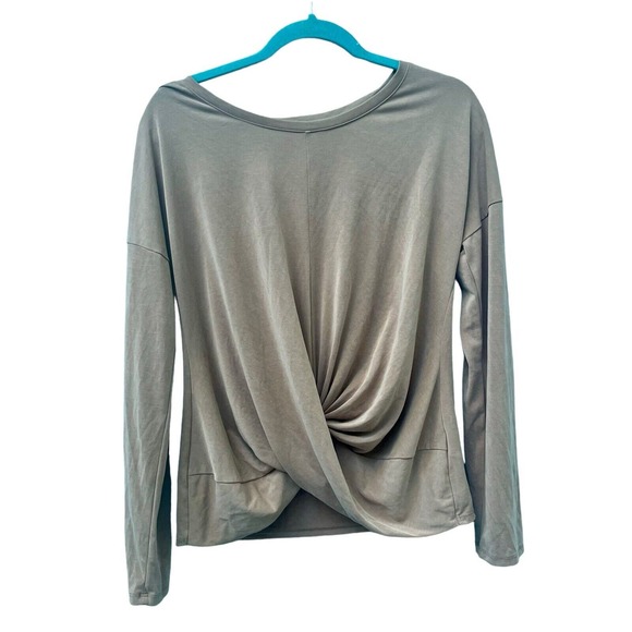 Express Size M Slinky Tan Neutral Twist Front Top Ruched Surplice Modal Stretchy - Picture 1 of 13